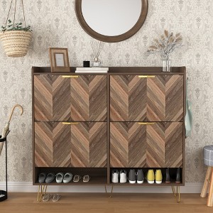Resenkos Freestanding Large Shoe Cabinet Organizer with 4 Flip Drawers with Metal Legs, Anti-Tipping Device, Rustic Brown - 1 of 4