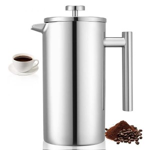 VEVOR French Press Coffee Maker, 51 Ounce Stainless Steel Coffee Press Tea Maker With Filter, Large Double Wall Insulated Presses Cold Brew, Silver - 1 of 4