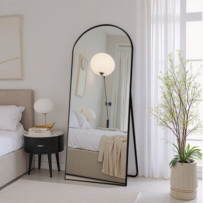 VYNXARIA 57"x20" Black Arched Full-Length Mirror - Wall-Mountable or Freestanding