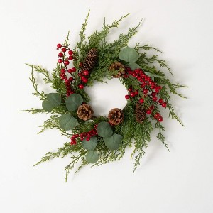 20"H Sullivans Cedar Berry Christmas Mini Wreath, Green - 1 of 3