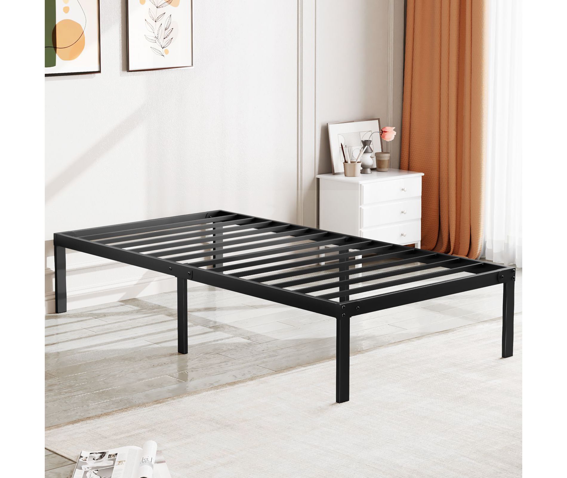 JIONJOY Black 14 Inches Height Duty Metal Platform No Box Spring Needed Bed Frame | Black