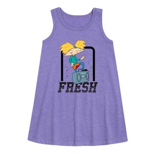 Girls' - Hey Arnold! - Fresh Arnold Graphic Sleeveless Aline Dress - 1 of 3