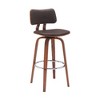HomeRoots 30" Brown And Wood Brown Faux Leather Swivel Low Back Bar Height Bar Chair - 4 of 4