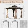 DOMETOUR 8' x 8' Aluminum Hardtop Gazebo with Steel Double Roof, Curtains & Netting, Permanent Pavilion for Patio, Backyard, Brown - 3 of 4