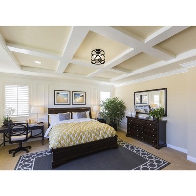 Matte Black and Brushed Nickel 15" Round Semi-Flush Mount Light