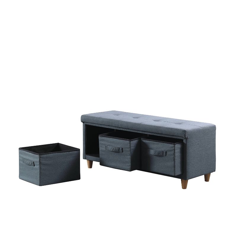 Tufted Bench with Basket Drawers - Ore International, 3 of 6