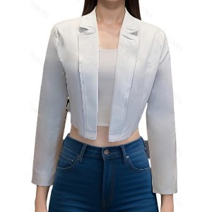 Women’s Cropped Blazer Business Casual Open Front Long Sleeve One Button Jacket - 1 of 1