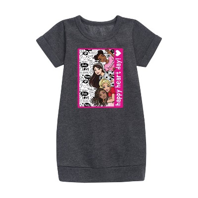 - Barbie - Happy Heart Day Graphic Short Sleeve Fleece Dress