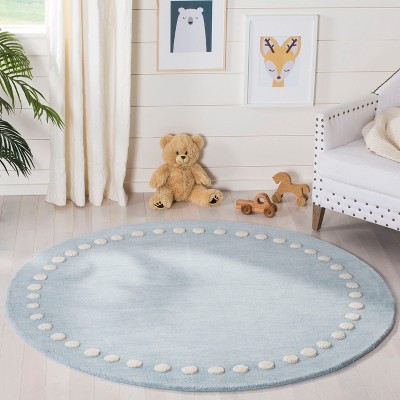Plush Hand-Tufted Blue Wool Round Kids' Playroom Rug, 5' Diameter