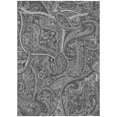 Gray Silver And Charcoal Paisley Washable Indoor Outdoor Area Rug