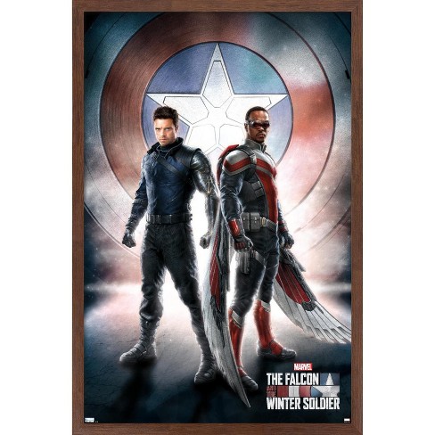 Trends International Marvel Falcon and Winter Soldier - One Sheet Framed  Wall Poster Prints Mahogany Framed Version 22.375 x 34