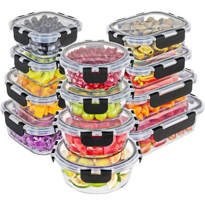 24-PC Borosilicate Glass Food Storage Set, 12 Bowls & 12 Airtight Locking Lids