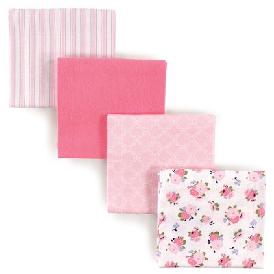 Image of Luvable Friends Baby Girl Cotton Flannel Receiving Blankets, Garden 4-Pack, One Size