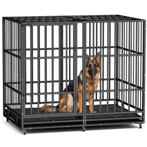 XBRIGH 54/48/42/38 Inch Heavy Duty Indestructible Dog Crate Steel Escape Proof,Indoor Double Door High Cage,Kennel with Wheels,Removable Tray - 1 of 4