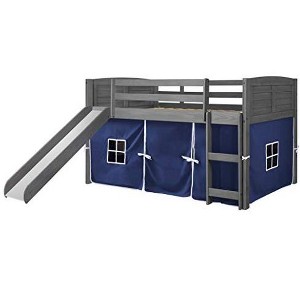 Donco Kids Louver Twin Antique Grey Low Loft Bed With Slide & Blue Tent - 1 of 4