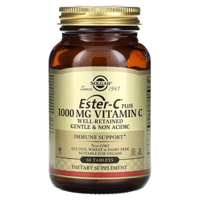Solgar Ester-C Plus 1000 mg Vitamin C (Ascorbate Complex), 60 Tablets - Gentle On The Stomach & Non Acidic - Antioxidant & Immune System Support - Non