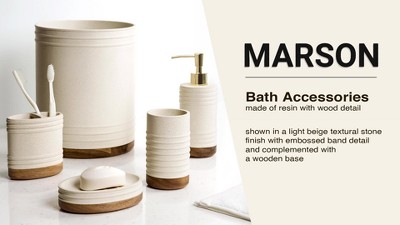 Beige Resin and Wood 4-Piece Bathroom Accessory Set