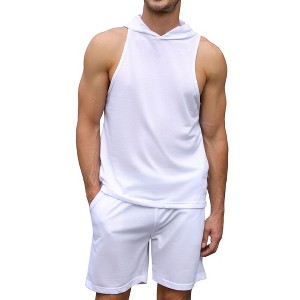Clearlove Men's Athletic Tracksuit Set Sleeveless Hooded Tanks Tops Sweatsuit 2 Piece Casual Sports Shorts Set - 1 of 4