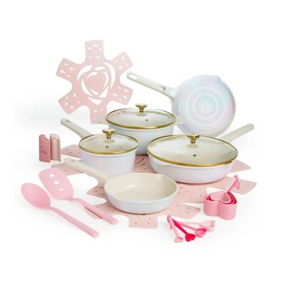LunaLulink white 24 Piece Clean Ceramic Nonstick Cast Aluminum Cookware Set