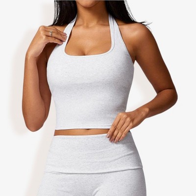 Anna-Kaci Active Women's Ribbed Halter Neck Sports Bra with Built-In Bra