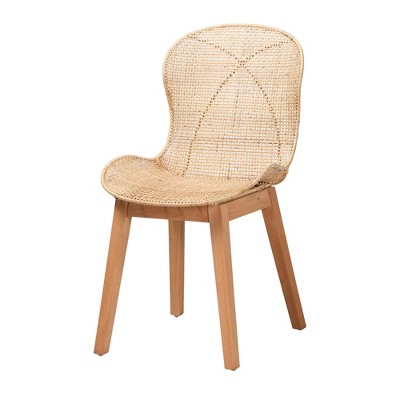 Natural Brown Mahogany and Rattan 7-Piece Dining Set