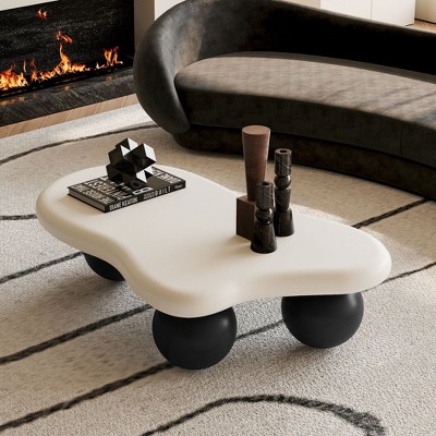 NicBex Coffee Tables for Living Room 39.37" Modern Cloud Shaped Coffee Table Curved Profile Design Coffee Table with Cylindrical Legs