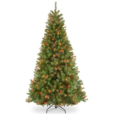 National Tree Company Pre-Lit Artificial Full Christmas Tree, Green, North Valley Spruce, Multicolor Lights, Includes Stand, 7ft