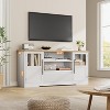 Retro TV Stand for 75 Inch TVs, Wave Pattern Media Console with 2 Glass Door Cabinets & Open Shelves, Entertainment Center for Living Room - 2 of 4