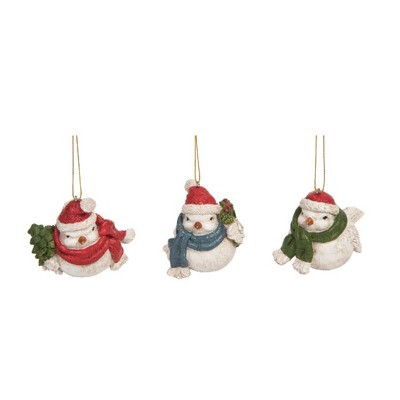 Transpac Set of 3 White Resin Bird Ornaments with Scarves for Christmas Tree Indoor Decoration and Gift Giving