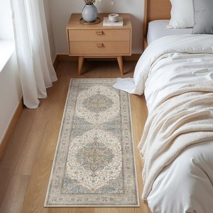 Abynow Floral Power Loomed Machine Washable Area Rug - 1 of 4
