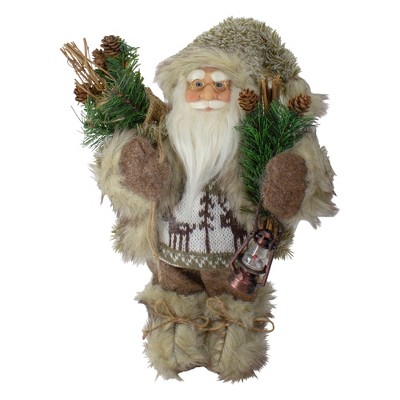 Northlight 12" Mountain Santa Dressed in Plush Brown Coat and Fur Boots Christmas Figure