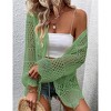 Womens Cardigan Spring Tops Sheer Lightweight Summer Cardigan Beach Cover Up Tops V Neck Lantern Sleeve Sweater Cardigan - 3 of 4