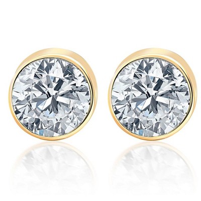 Pompeii3 .50Ct Round Brilliant Cut Natural Quality SI1-SI2 Diamond Stud Earrings in 14K Gold Round Bezel Setting