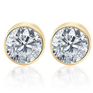 Pompeii3 1.25Ct Round Brilliant Cut Natural Diamond Stud Earrings in 14K Gold Round Bezel Setting - 1 of 3