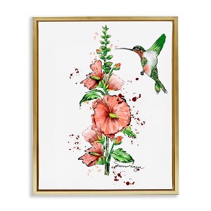 Stupell Industries Hummingbird And Hollyhock Floating Frame Canvas Art - 1 of 4