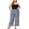 Agnes Orinda Women's Plus Size Boho Palazzo Elastic Waist Stripe Wide Leg Lounge Pants with Pocket - 2 of 4