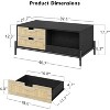 Homhougo Rattan Mid Century Modern Coffee Table with LED Lights, 4 Drawers and Open Storage Shelf, Wooden Farmhouse Living Room Table, Black - 2 of 4