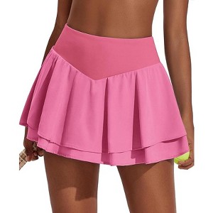 PINSPARK Womens High Waisted Tennis Skirts with 3 Pockets Golf Skirts Lightweight Cute Athletic Casual Skorts - 1 of 4