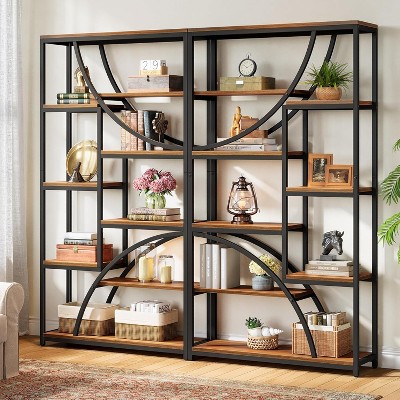 Lantine 70.87'' Tall Bookshelf, 9-Tier Industrial Etagere Bookcase, Freestanding Display Shelf for Living Room, Brown & Black