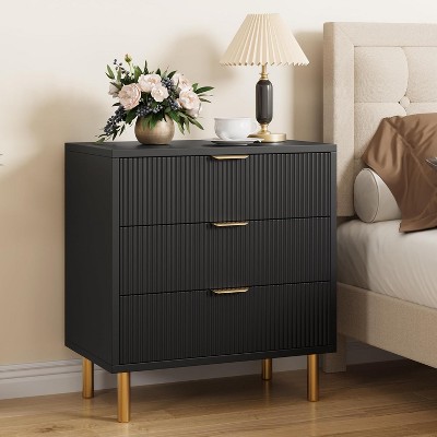 Drawer Dresser for Bedroom, Large Nightstand Chest of Drawers, Modern Wood Storage Dresser Organizer with Gold Metal Handles