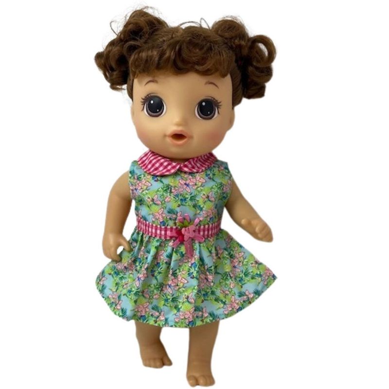 Doll Clothes Superstore Flower And Check Dress Fits 14 Inch Baby Alive And Little Baby Dolls, 2 of 5