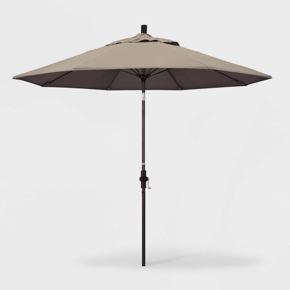 9' Sun Master Patio Umbrella Collar Tilt Crank Lift - Sunbrella Taupe - California Umbrella