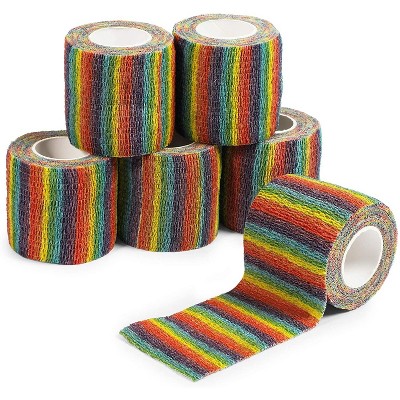 Zodaca 6 Pack Self Adhesive Bandage Wraps, Cohesive Tape, Rainbow Colors, 2 in x 5 Yards