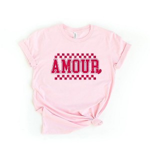 Simply Sage Market Women's Amour Distressed Checkered Short Sleeve Graphic Tee - 1 of 4