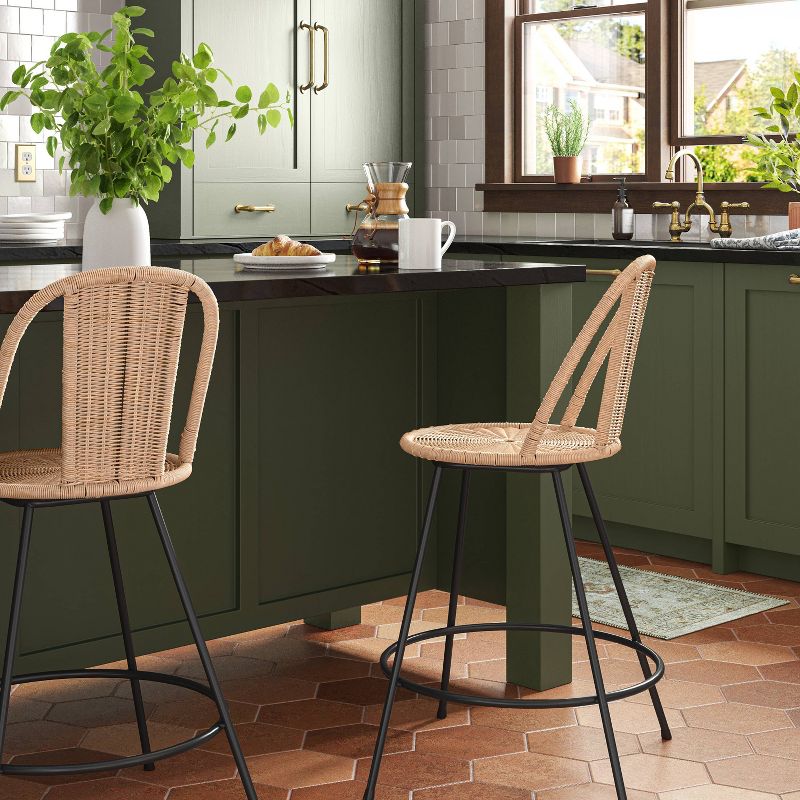 Olivine Rounded Back Woven Counter Height Barstool with Metal Legs Natural - Threshold&#8482;, 3 of 10