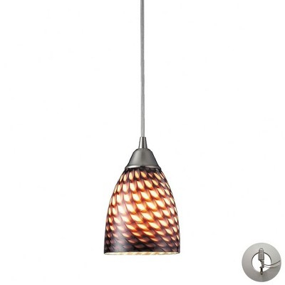 Satin Nickel Glass LED Pendant Light with Cocoa Shade