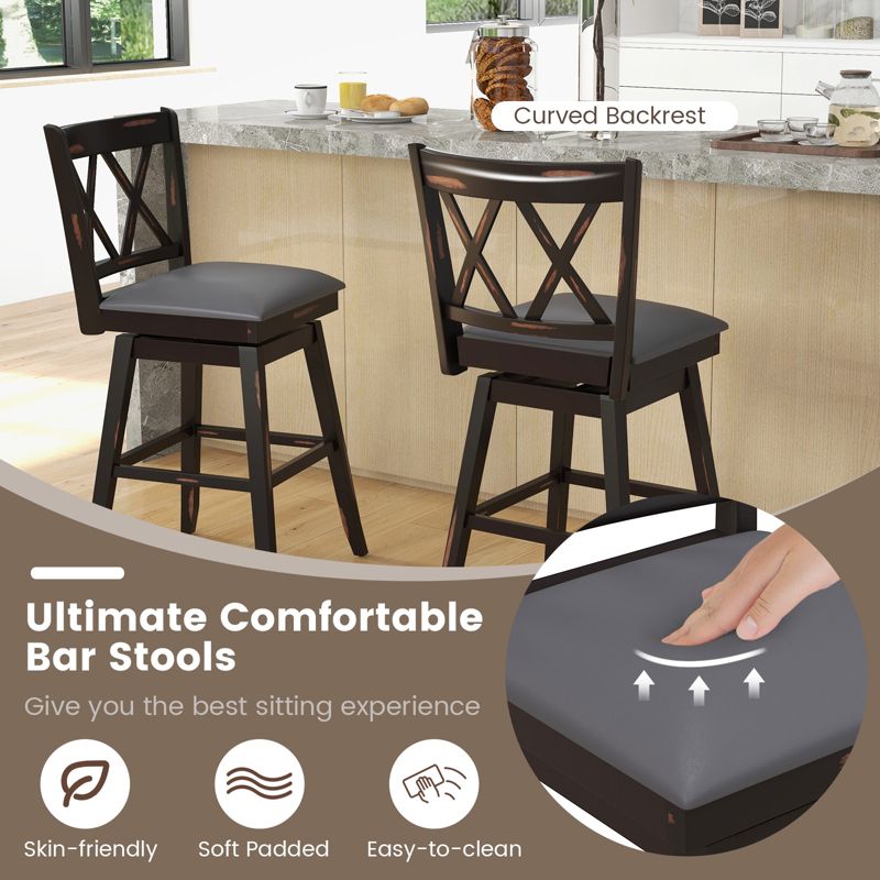 Tangkula Set of 4 Barstools Swivel Bar Height Chairs with Rubber Wood Legs, 5 of 9