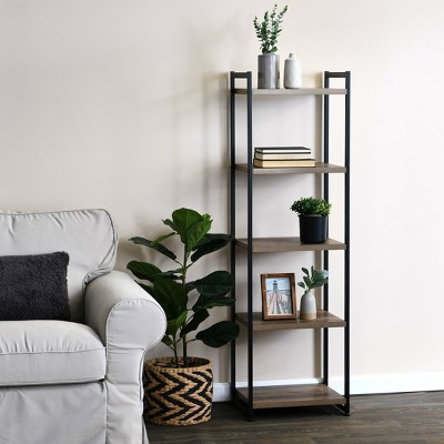 Ashwood Gray 5-Shelf Narrow Bookcase with Black Metal Frame
