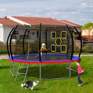 Okak 12/14FT Recreational Kids Trampoline with Enclosure Net, ASTM Approval Outdoor Trampolines with Ladder, Trampoline for Garden, Yard - 1 of 4