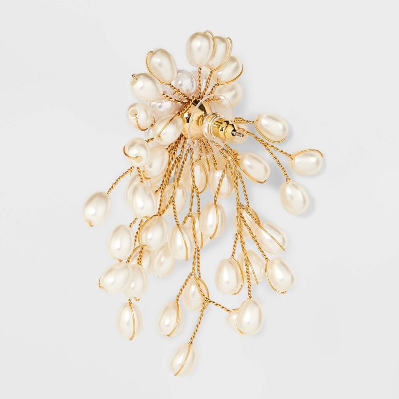 Pearl Cluster Dangle Post Earrings - Ivory, 2 of 3